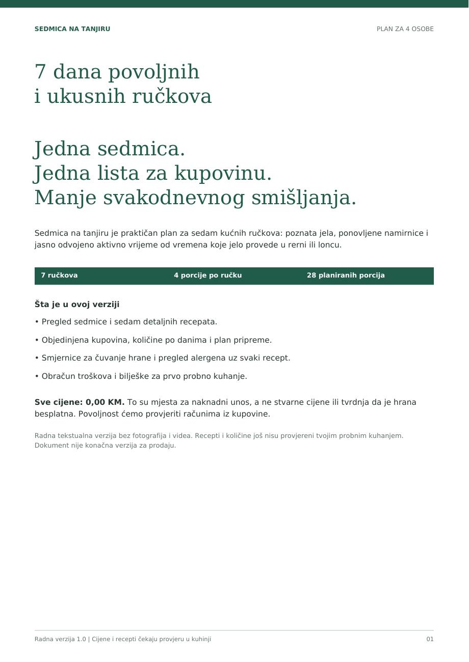 Naslovnica: 7 dana povoljnih i ukusnih ručkova, Sedmica na tanjiru